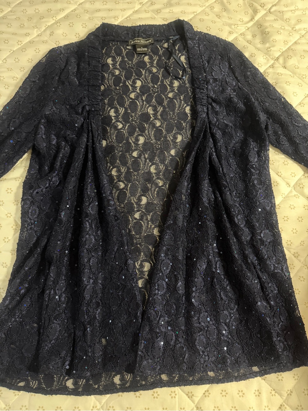 Jessica Howard Navy Lace Sequin Open Cardigan